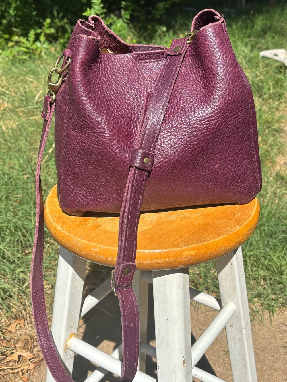 Portland Leather Butterfly Bucket Bag in Plum